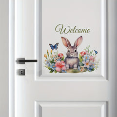 Rabbit Flower Butterfly Wall Sticker Welcome To Our Home Front Door Sign Decal