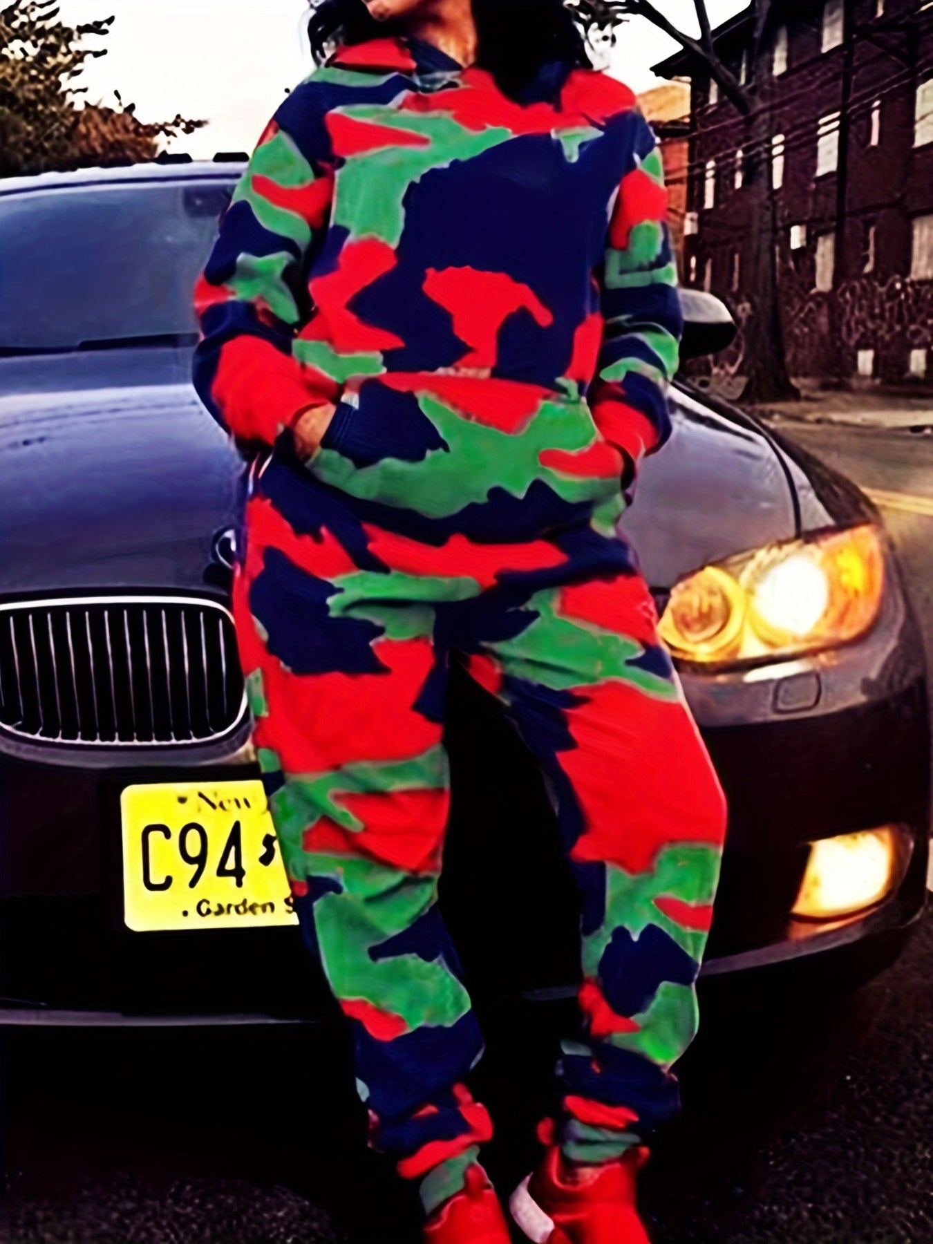 Women's Plus Camo Print Hoodie & Joggers Set