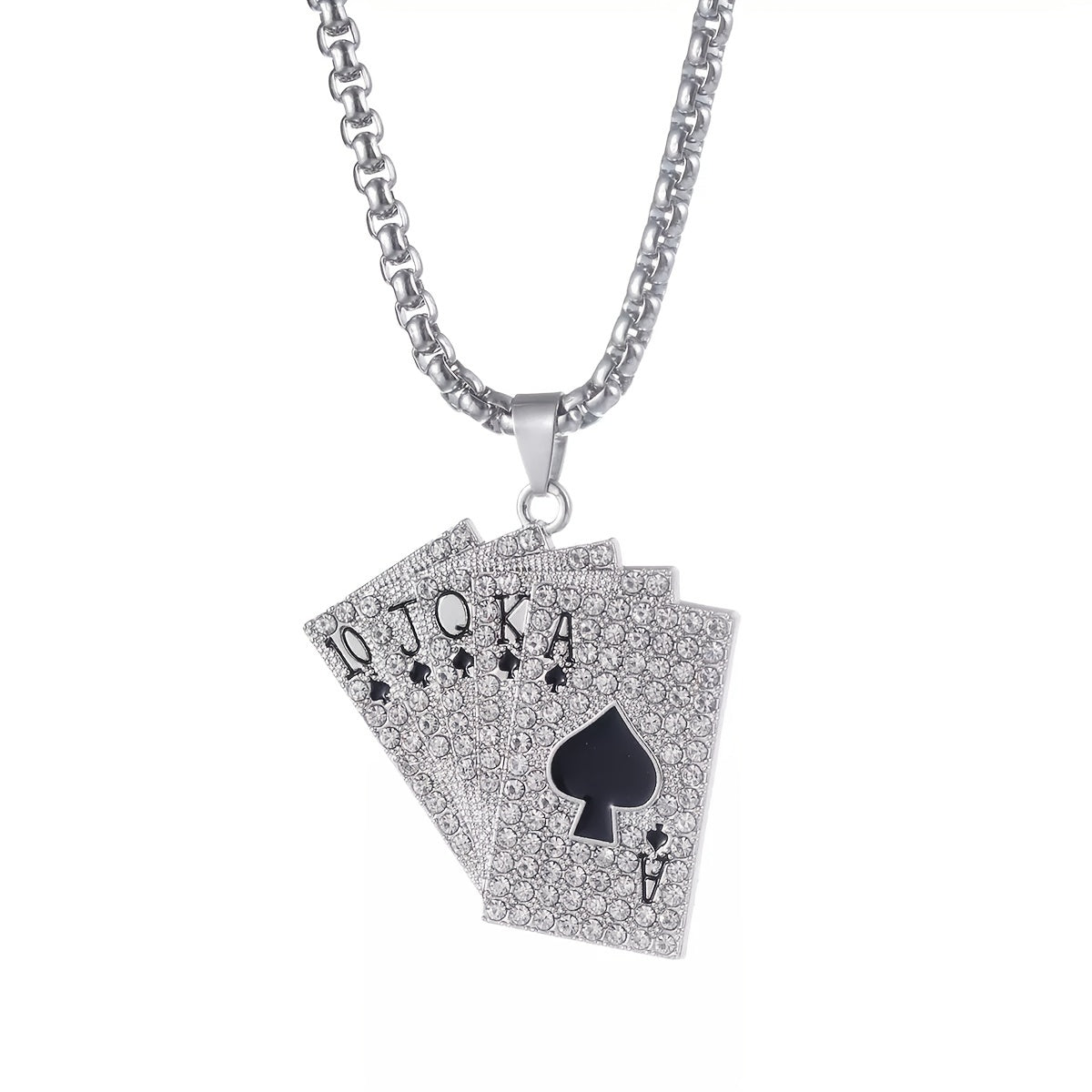 Hip Hop Poker Card Tag Necklace Zircon Inlaid Jewelry