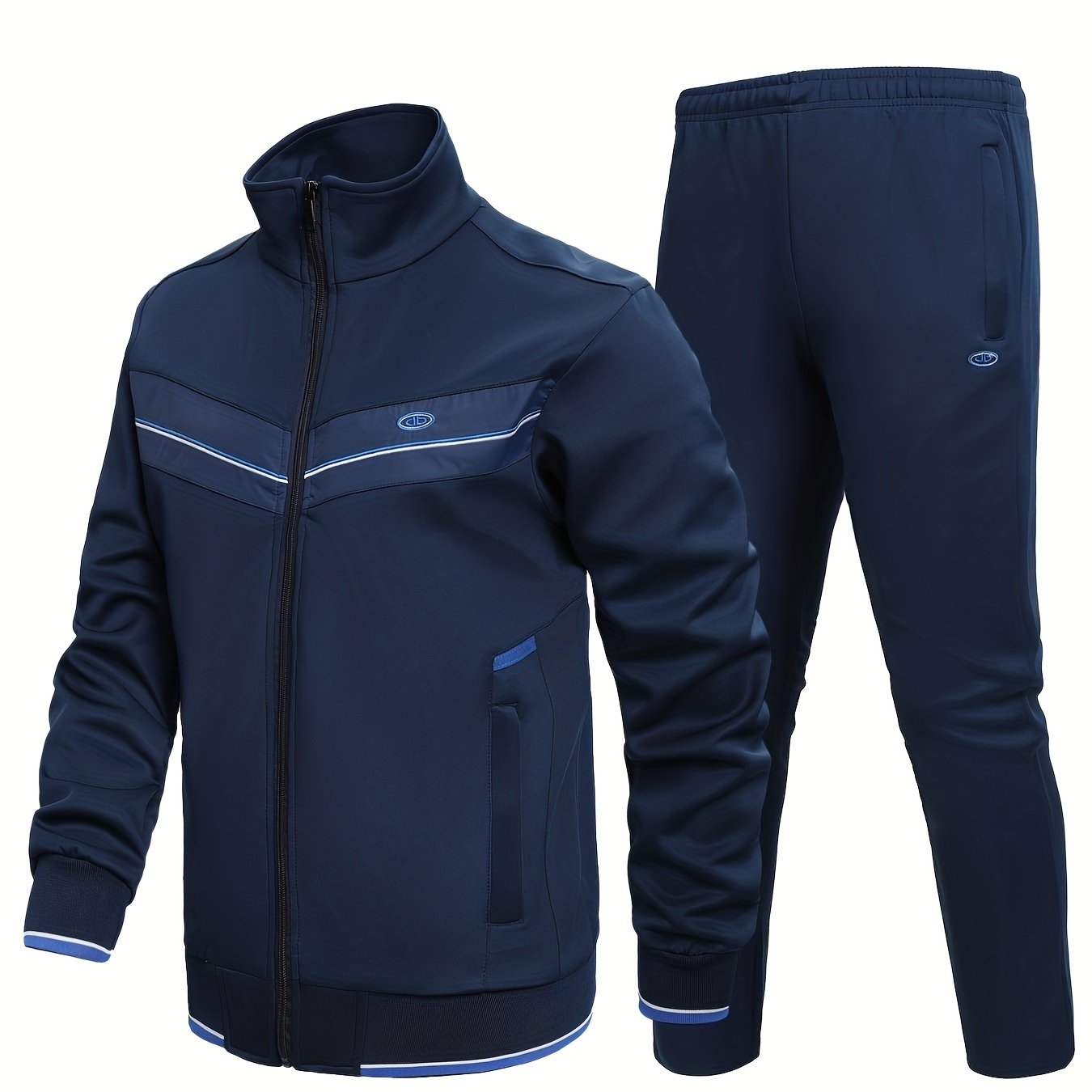 Men's Striped Sports Suit with Jacket & Stretch Pants