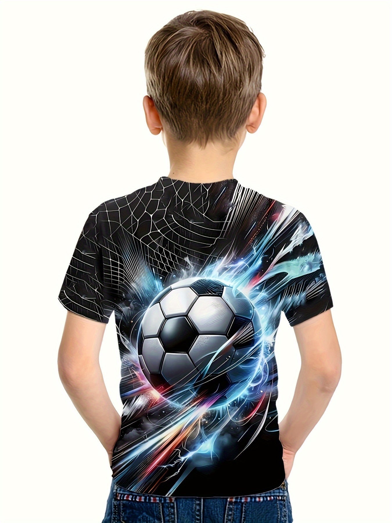 Football 3D Print Boy's Tee Short Sleeve Crew Neck Comfy T-shirt