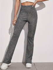 Women's Plus Ribbed Flared Leg Trousers, High Rise, Slight Stretch