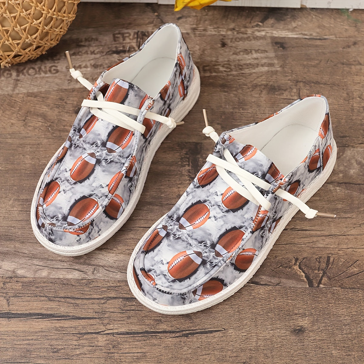 Women's Rugby Pattern Skate Shoes Lightweight Lace Up Canvas Shoes