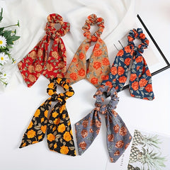 Vintage Floral Print Scarf Scrunchies Hair Tie Large Hair Rope Hair Ring