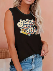  Casual Tank Top Women's Plus Art Letter Print Round Neck