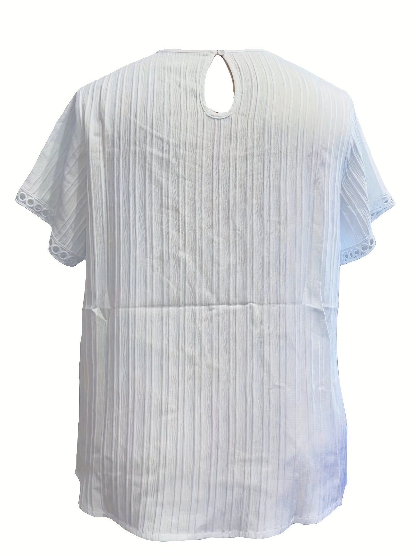  Casual Blouse Solid Contrast Lace Short Sleeve Round Neck Top