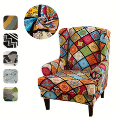 2pcs Wingback Chair Slipcover Spandex Printed Fabric Furniture Protector