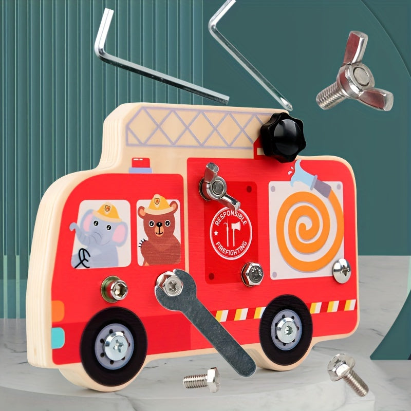 Wooden Bear Fire Truck Toy for Early Education