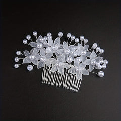 Crystal Flower Hair Comb Wedding Bridal Hair Comb Faux Pearl Flower Insert Comb