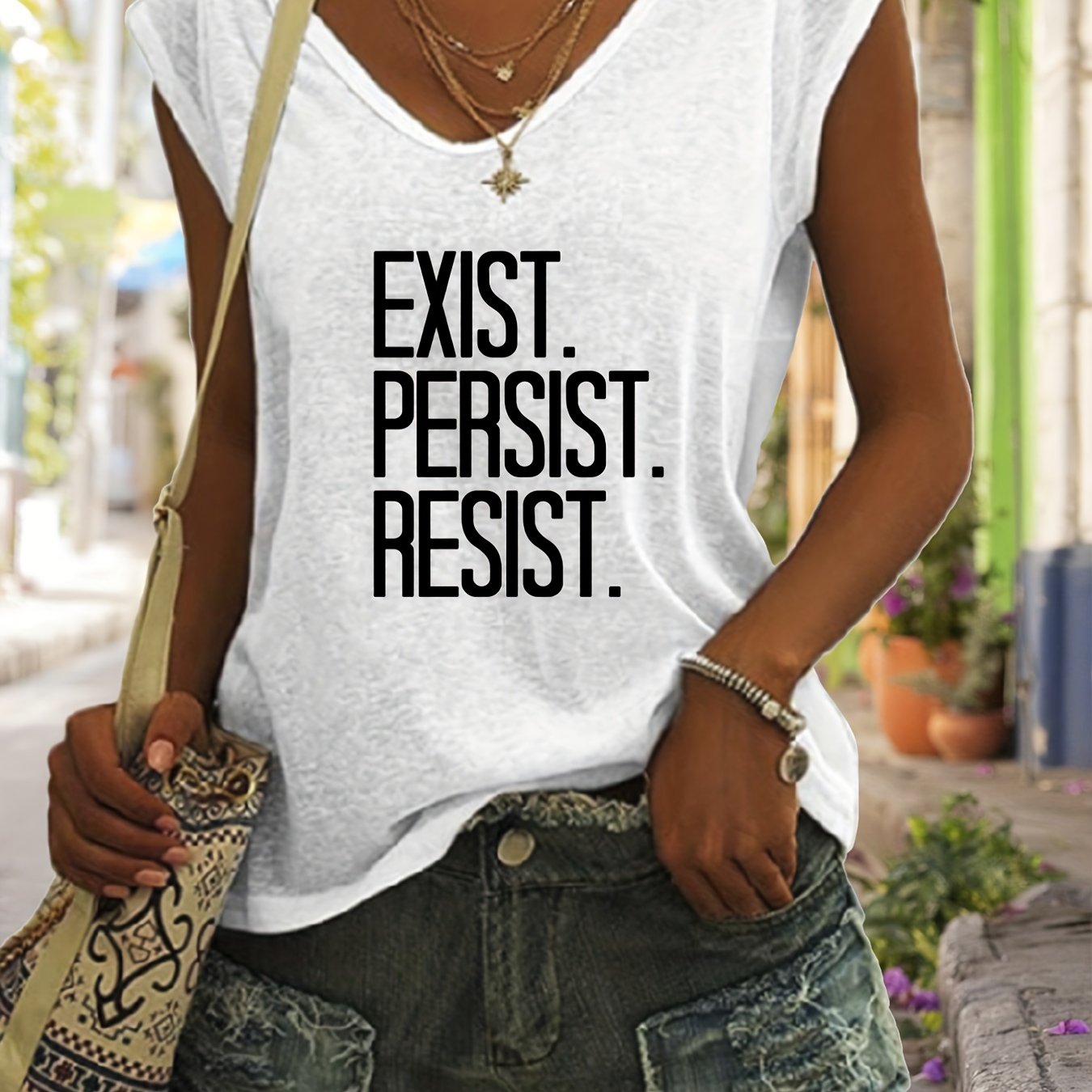 Letter Print V Neck Tank Top Casual Sleeveless