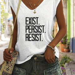 Letter Print V Neck Tank Top Casual Sleeveless
