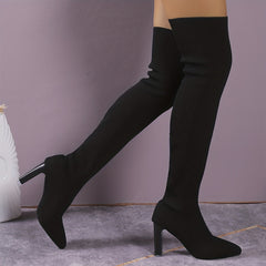 Women's Stretch Over The Knee Boots Pointed Toe Knit High Heels