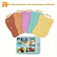 5 in 1 Animal Puzzle Set in Iron Storage Box