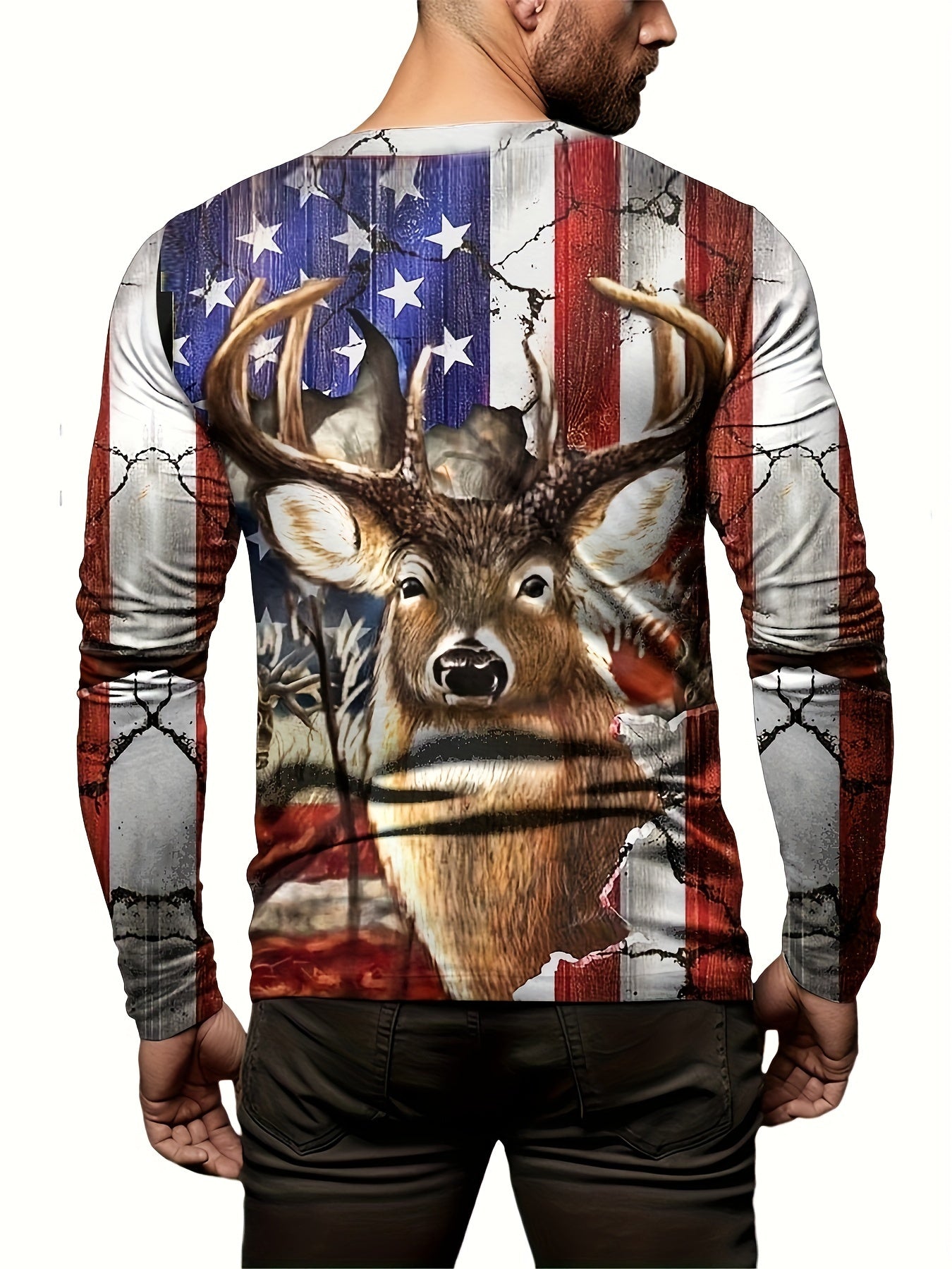Deer Flag 3D Print Men's Long Sleeve Novelty T-shirt
