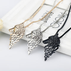 Punk Style Wolf Head Pendant Necklace Men's Jewelry Vintage Hip Hop Sweater Chai