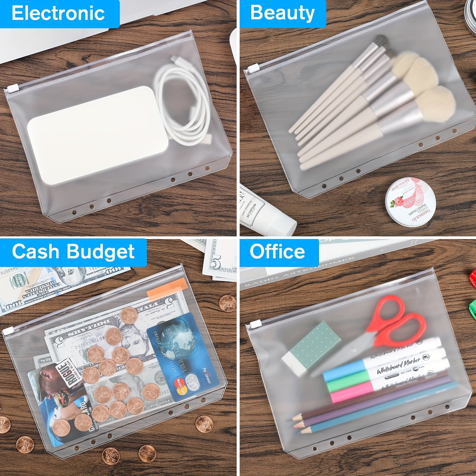 A5 Binder Pockets Money Saving Organizers Waterproof PVC Clear Zipper Pouch