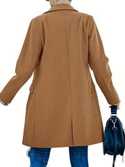 Solid Lapel Mid Length Coat Long Sleeve