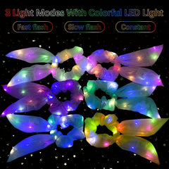 Glitter Neon LED Scrunchie Bow Hair Tie Halloween Accessory
