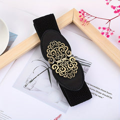 Rose Flower Double Buckle Belts Elastic Band