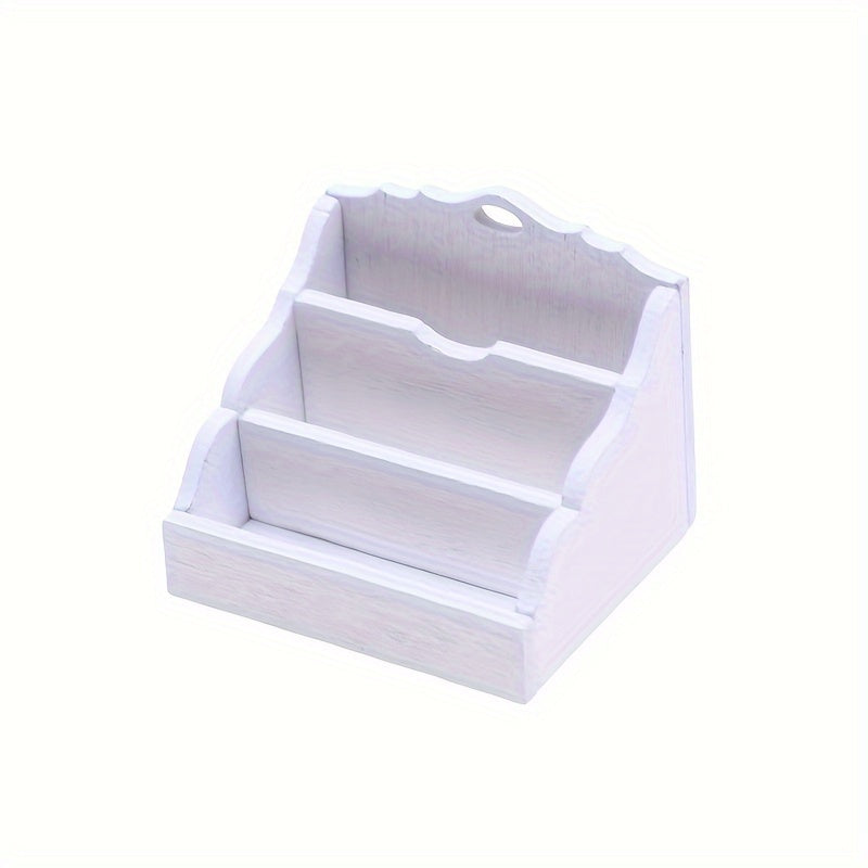 Wooden Dollhouse Storage Rack with Books and Desk Accessories