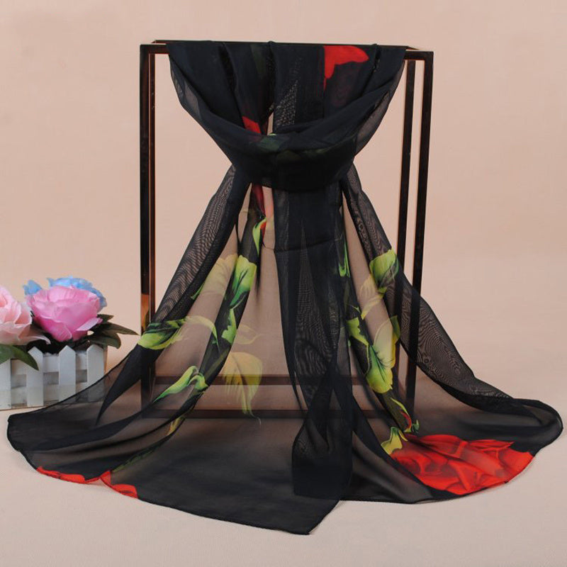 Chiffon Printed Silk Scarf Neckerchief Head Wrap Beach Shawl