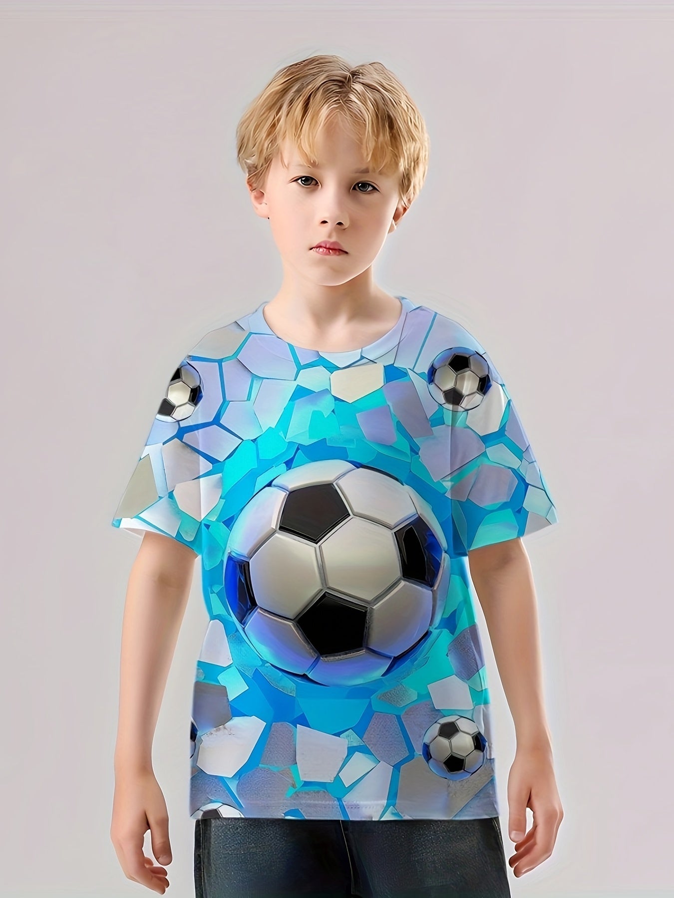 Kids 3D Print T-shirt Optical Illusion Football Graphic Street Wear