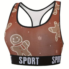  Christmas Bra Women's Plus Cartoon Print Racer Back Bralet