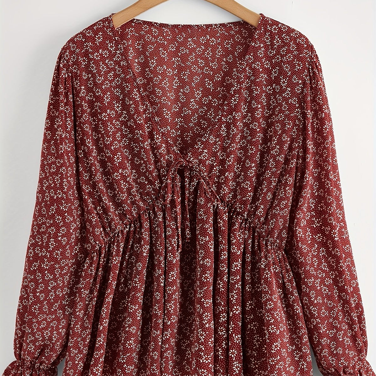 Boho Peplum Floral Blouse V-Neck Tie Front Top