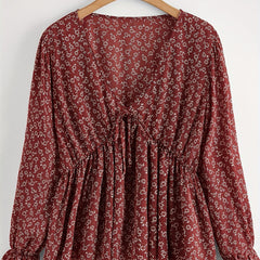 Boho Peplum Floral Blouse V-Neck Tie Front Top