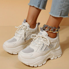 Solid Lace Up Mesh Sneakers Height Increased Dad Shoes Women's