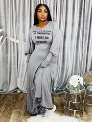  Slogan Print Long Sleeve Maxi Dress