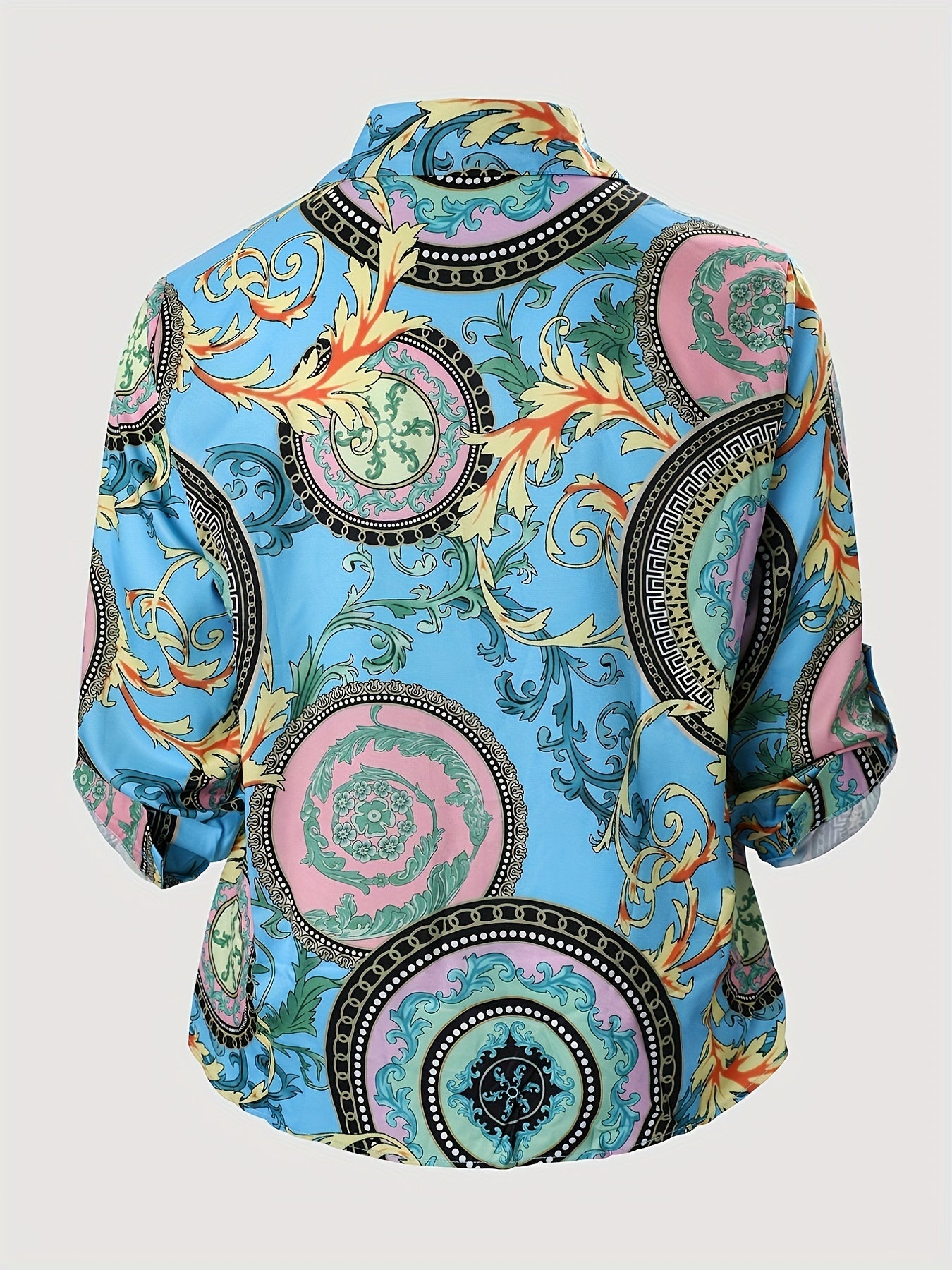  All Over Print Long Sleeve Blouse Women's Casual Button Front Shirt