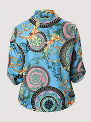  All Over Print Long Sleeve Blouse Women's Casual Button Front Shirt