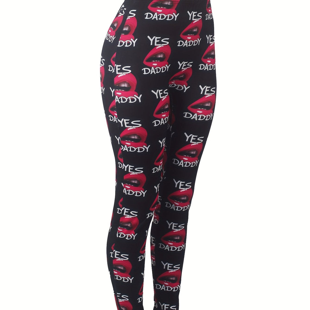  Casual Leggings Women's Plus Letter & Kiss Print Medium Stretch