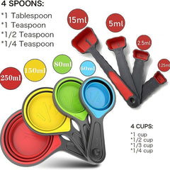 9pcs Collapsible Measuring Cups Set Engraved Metric US Markings