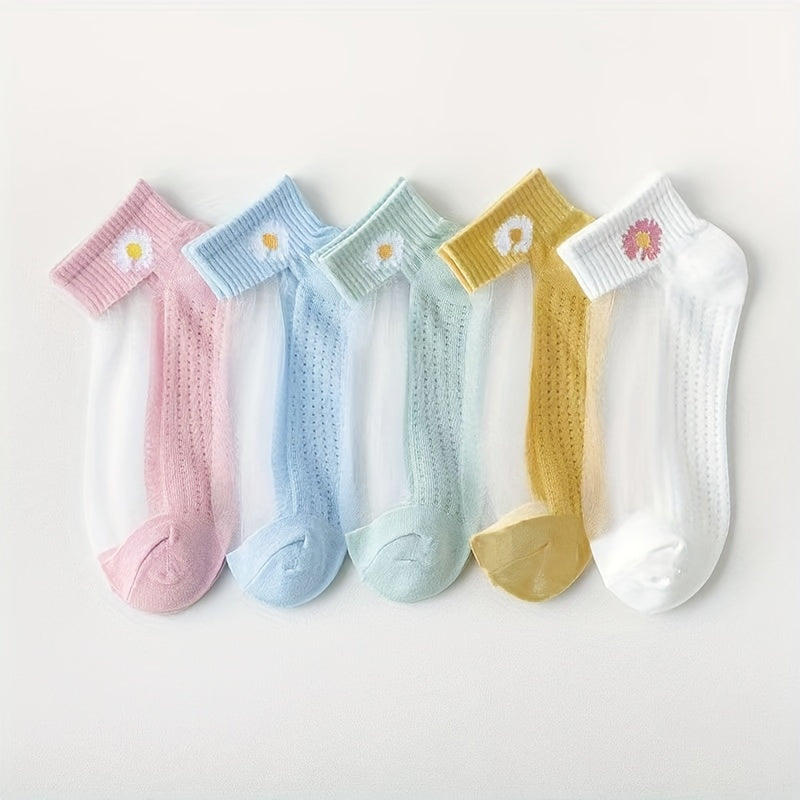 5 Pairs Floral Print Socks Lightweight Breathable Women's Stocking