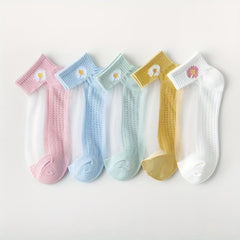5 Pairs Floral Print Socks Lightweight Breathable Women's Stocking