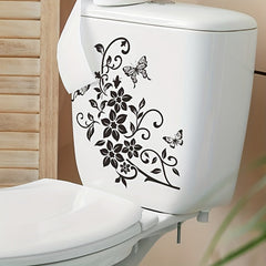 Flower Pattern Toilet Lid Decal Wall Sticker Bathroom Decor