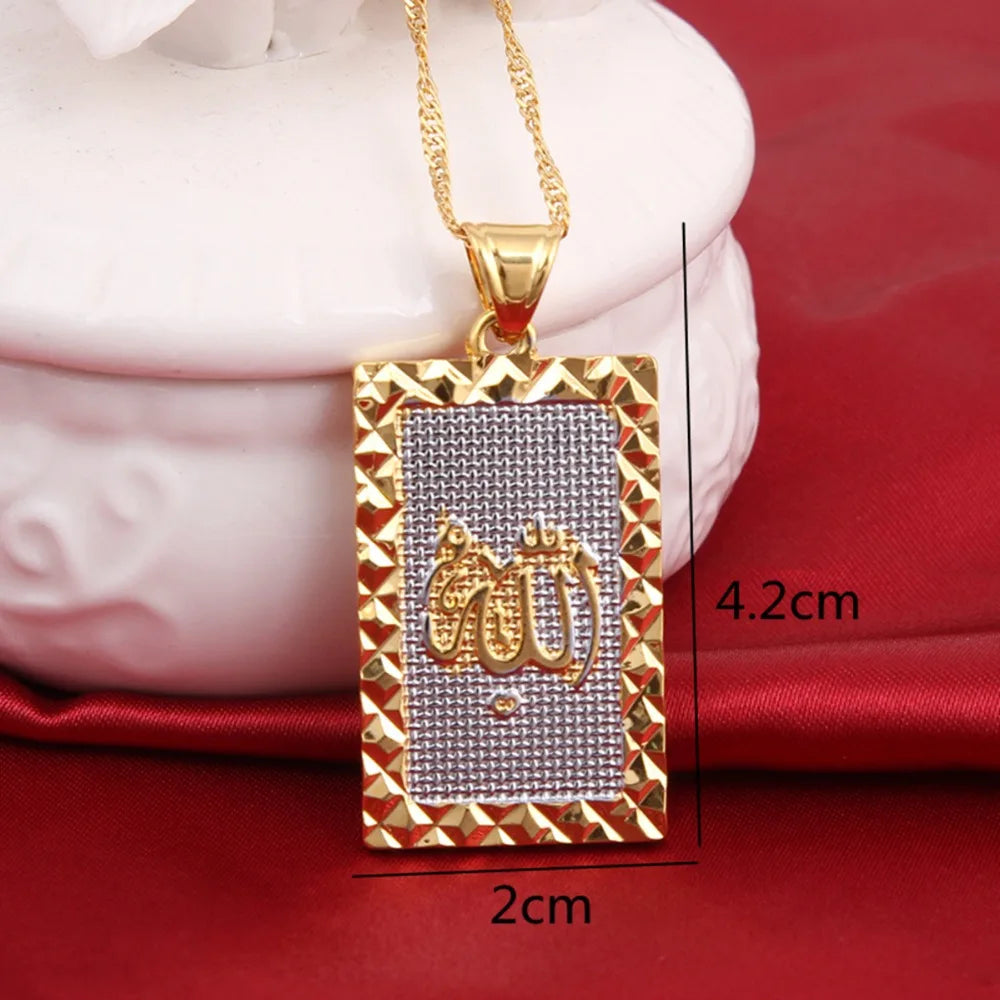 24K Allah Necklace Matching Chain Woman Men Jewelry