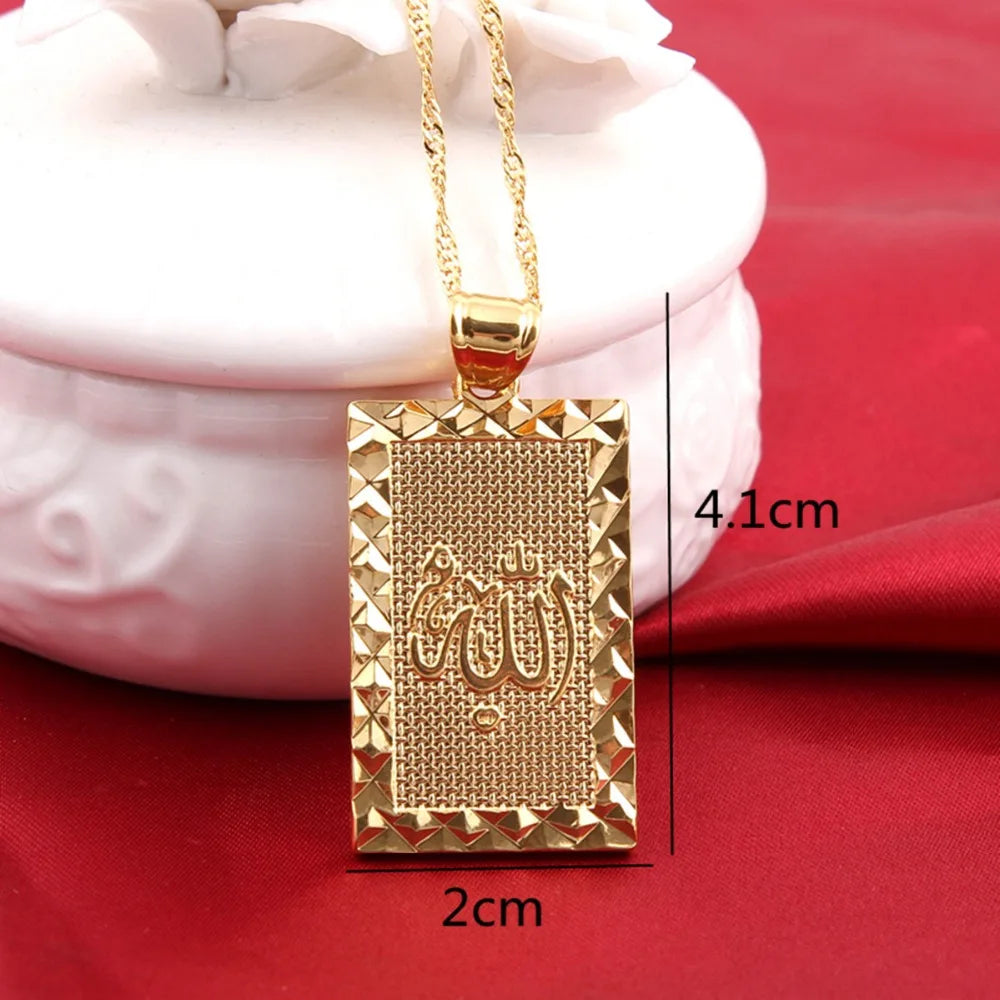 24K Allah Necklace Matching Chain Woman Men Jewelry