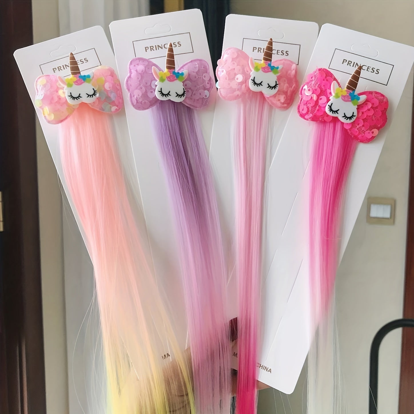 6pcs Unicorn Hair Clips Sequin Bow Hair Extensions