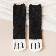 4 Pairs Cat Claw Print Socks Fuzzy Warm Women's Stockings