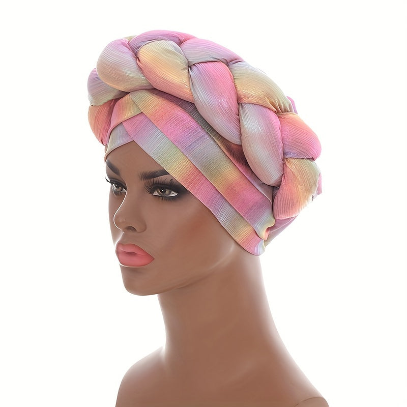 Pink Gradient Turban Cap Beanie For Women Elastic Headwear