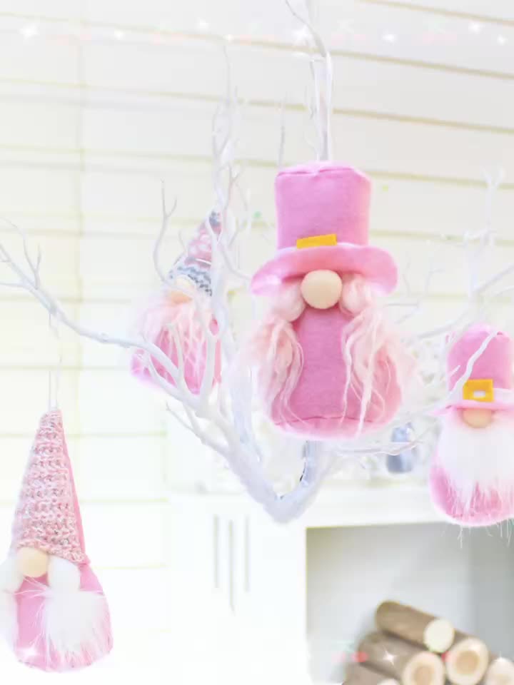 4pcs Pink Christmas Pendant Faceless Dolls Knitted Wool Forest Man Figure