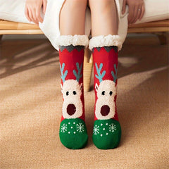 Christmas Elk Pattern Socks Warm Plush Lined Home Socks Women's Stockings