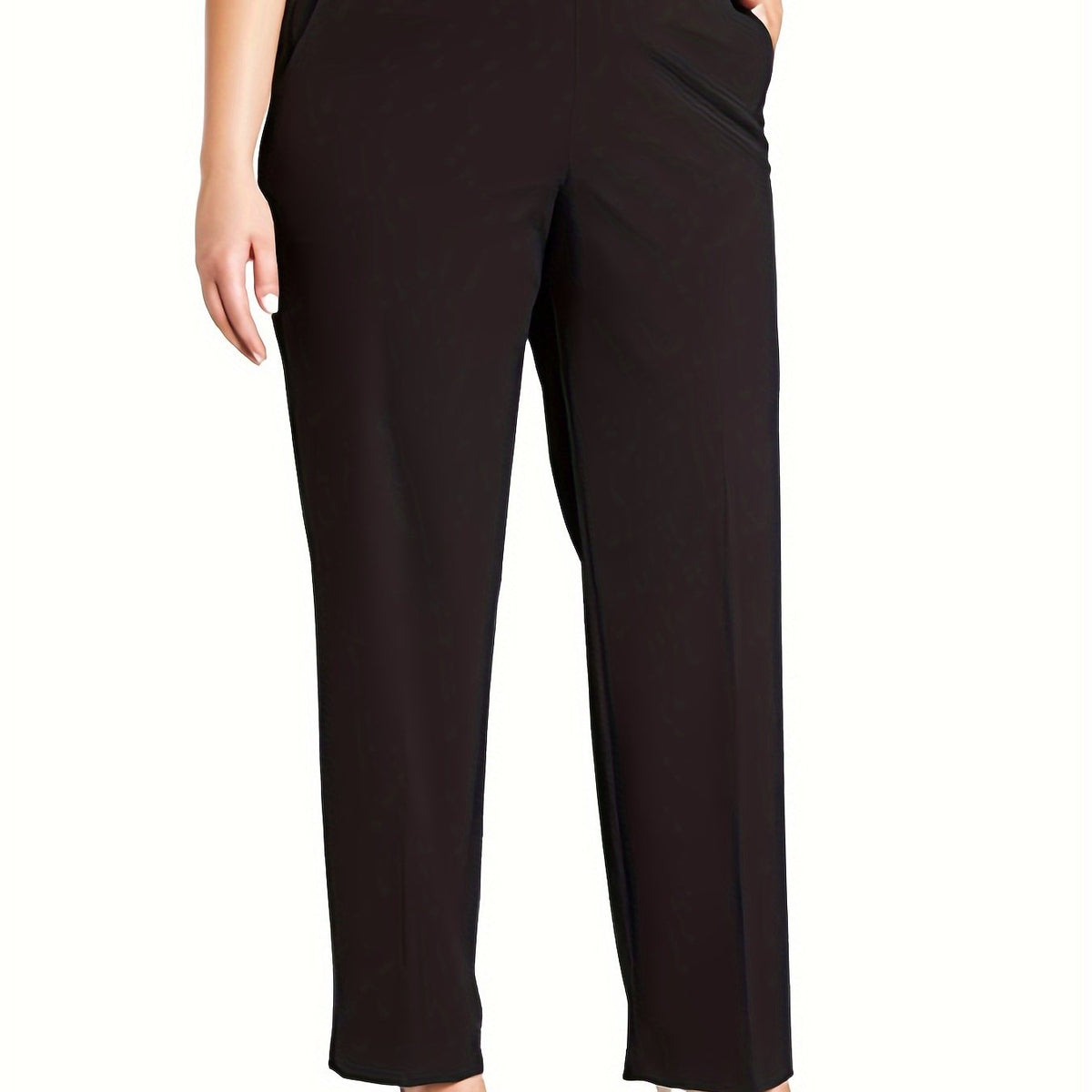  Solid High Stretch Straight Leg Pants With Pockets