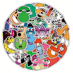 50 Cartoon Letter Vinyl Stickers, Water Bottles, Laptops, Luggage