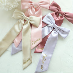 Custom Ivory Satin Hair Bow & Monogram Barrette Bridal Accessory