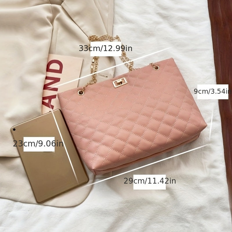 Argyle Quilted Casual Tote Bag Waterproof Shoulder Bag PU Leather Handbag
