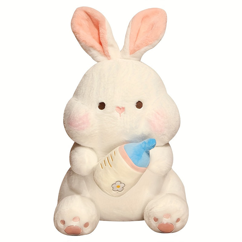 Rabbit Plush Toy with Pink Ears & Bottle - Home Decor for Halloween